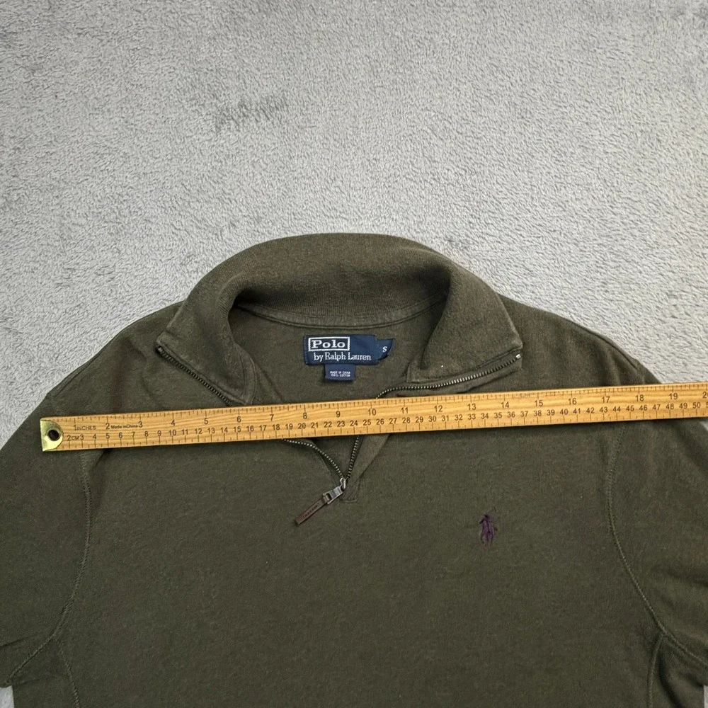 Polo Ralph Lauren Mens Small Olive Green Quarter Zip Pullover Elbow Patches